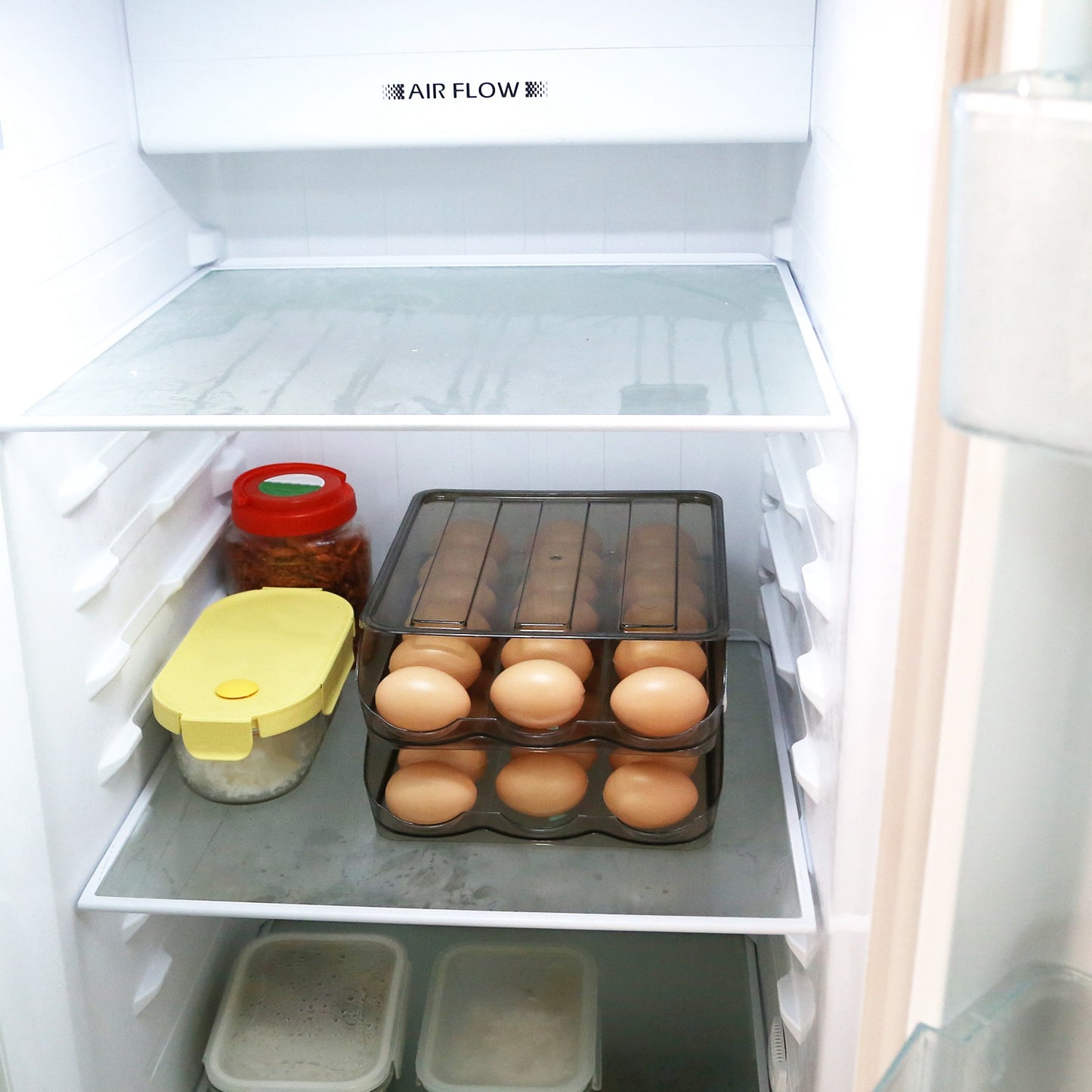 Egg Container Holder For Refrigerator Double Layer Egg Storage Box With Lid Automatic Rolling Egg Box Organizer Bin Tray Rack 36 Eggs
