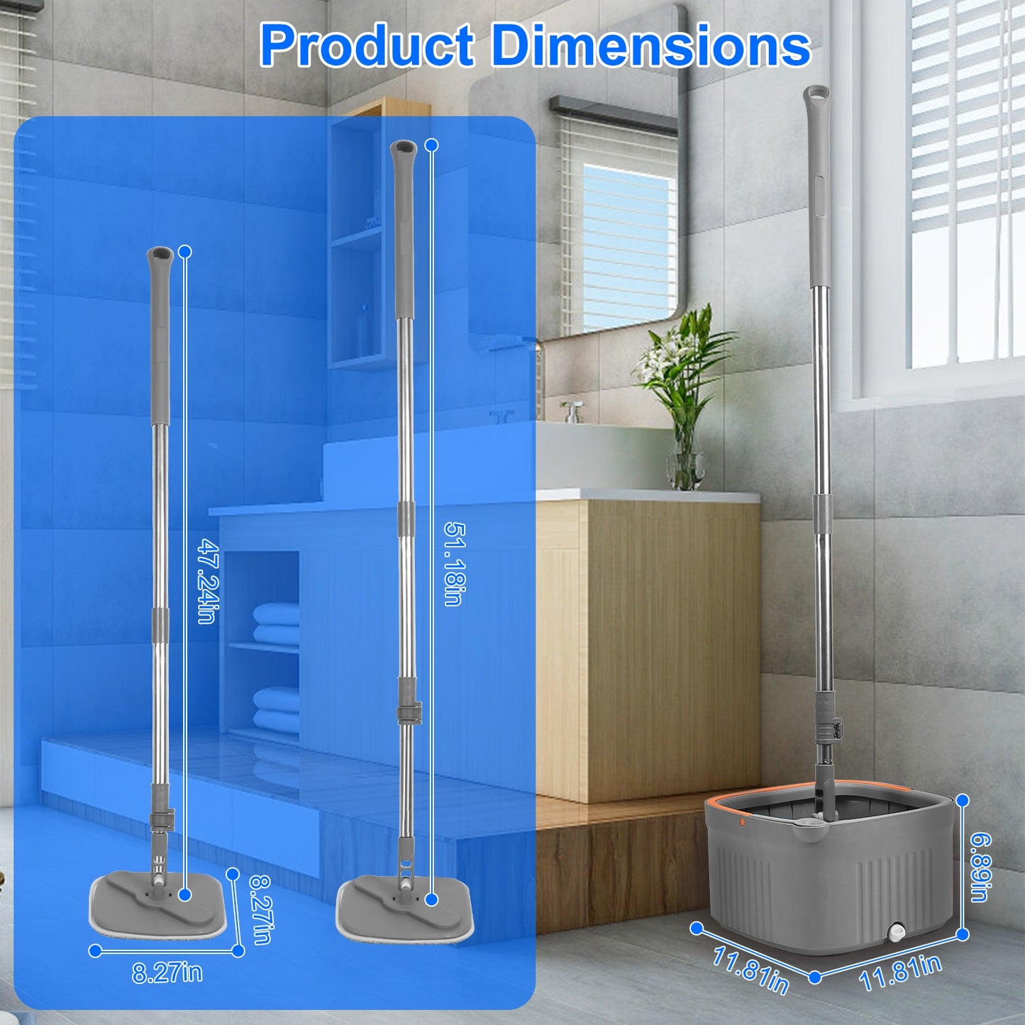Spin Mop And Bucket System Includes Dual Compartment Mop Bucket 4Pcs Thick Washable Microfiber Mop Pads For Home Cleaning