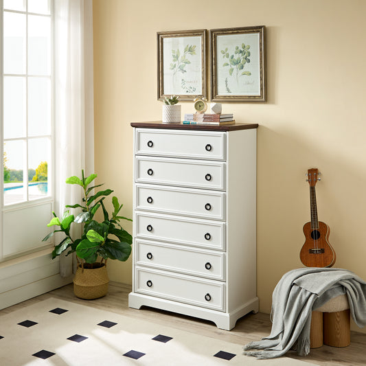 Modern 6 Drawer Dresser, Dressers For Bedroom, Tall Chest Of Drawers Closet Organizers & Storage Clothes - Easy Pull Handle, Textured Borders Living Room, Hallway,L 29.53xW15.75xH48.03 White