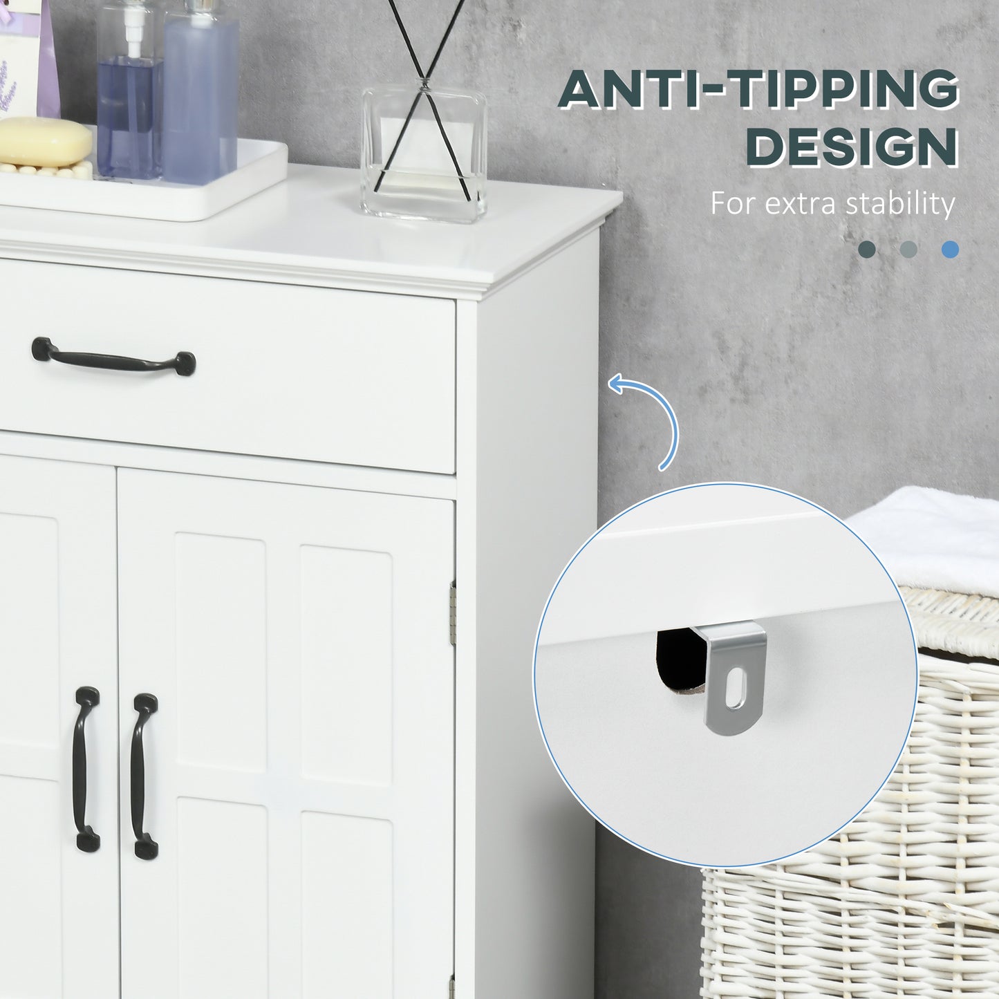 Bathroom Storage Cabinet, Modern Bathroom Cabinet with 2 Doors, Storage Drawer & Adjustable Shelf, White