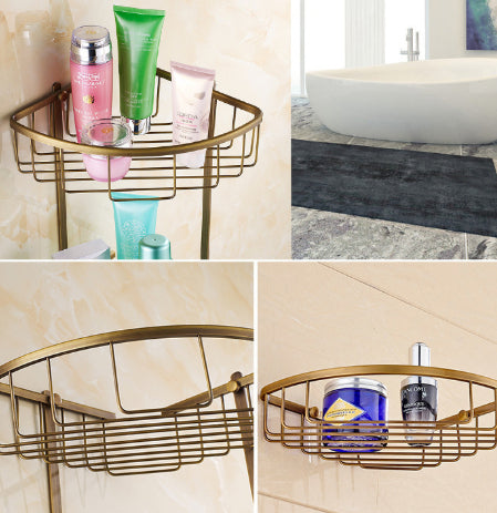 Copper Bathroom Corner Storage Net Basket Support European Style Bathroom Wall Hanging Double Layer