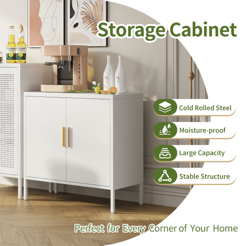 Metal Storage Cabinet With 2 Doors And 2 Adjustable Shelves, Steel Garage Storage Cabinet, Metal File Cabinet For Home Office School Gym, White
