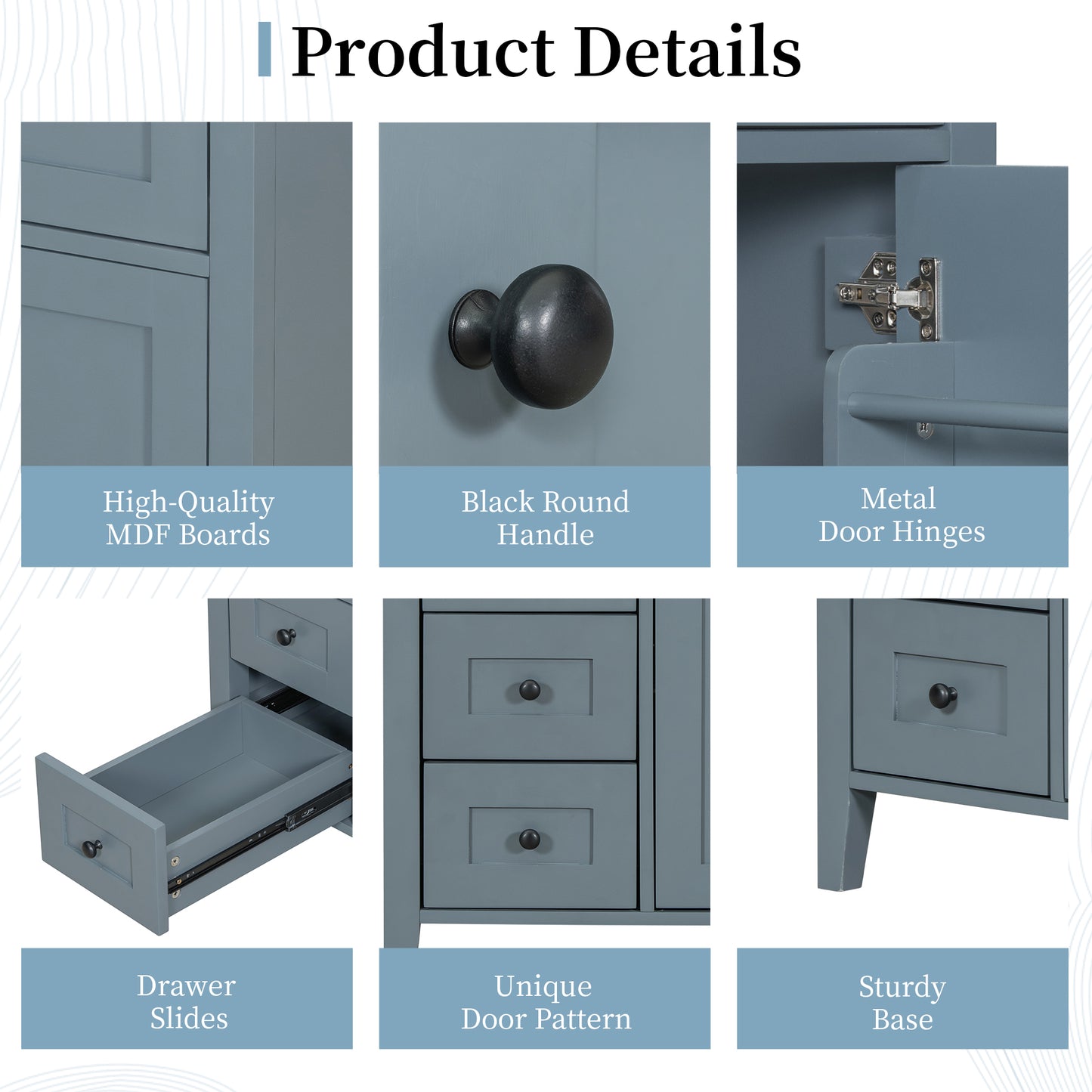 36-Inch Blue Gray Bathroom Vanity With Sink, Modern MDF And Rubberwood Cabinet With 3 Drawers And Adjustable Shelf, Freestanding Vanity For Bathroom Storage And Organization