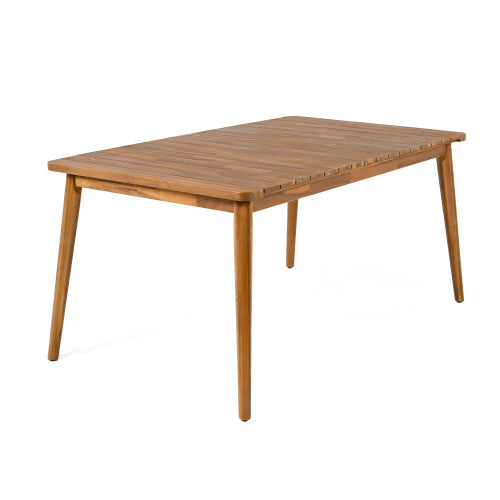 Acacia Wood Dining Table 6-Person Outdoor Table, Farmhouse Furniture For Patio, Garden, Backyard, Teak 180 LBS Weight Capacity 63L