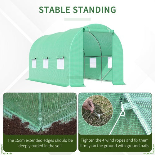 Outsunny 15X 6 X 7 Walk-in Tunnel Greenhouse Garden Plant Growing House With Door And Ventilation Window, Green