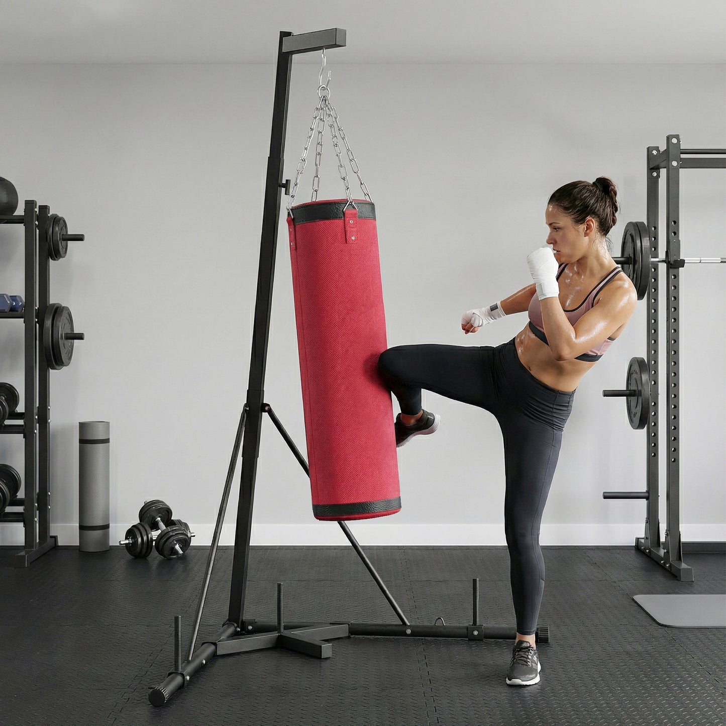 Punching Bag with Stand for Adults, 72.8"-90.9" Height Adjustable Freestanding Boxing Stand with Canvas Sandbag, Red