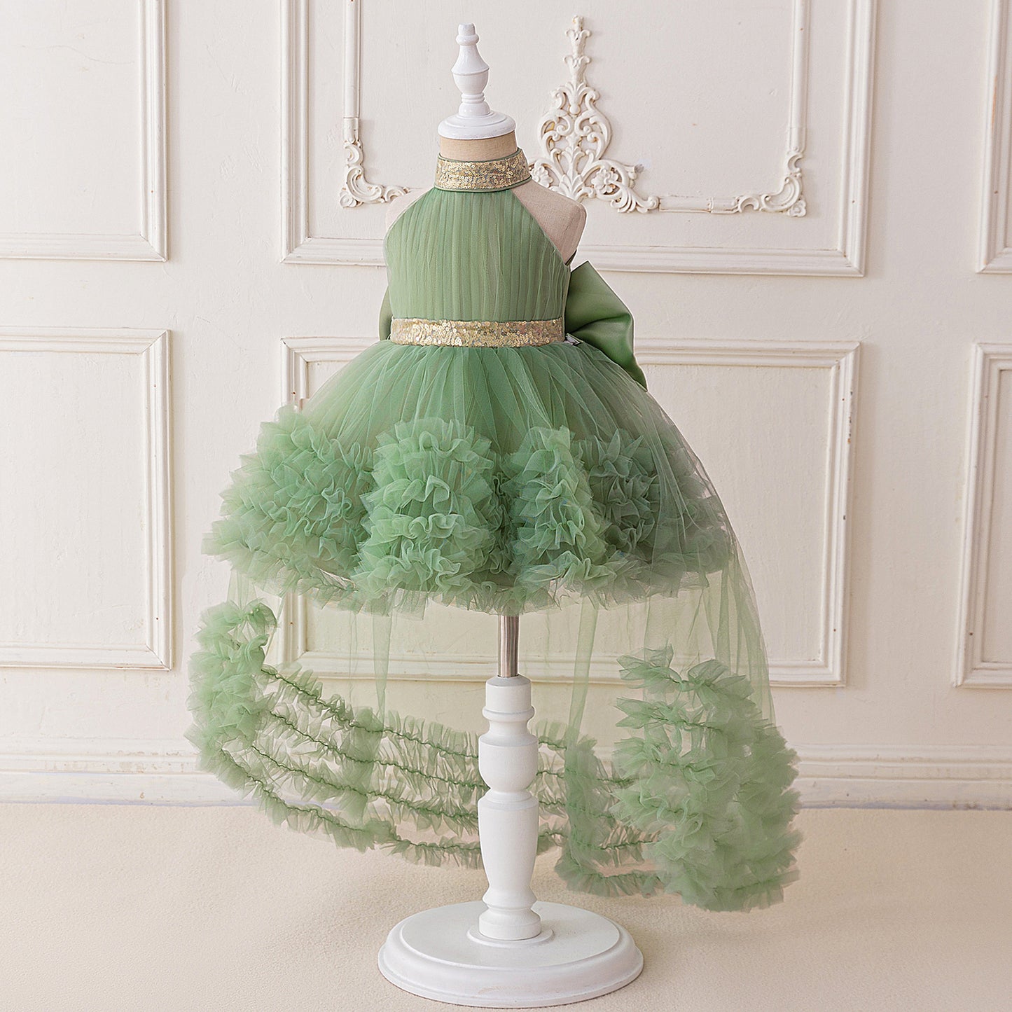 Girls Evening Dress Light Luxury Mesh Pleated Pettiskirt