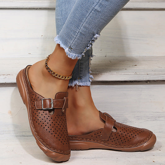 Hole Slippers Lightweight Metal Buckle Platform Toe Cap Sandals
