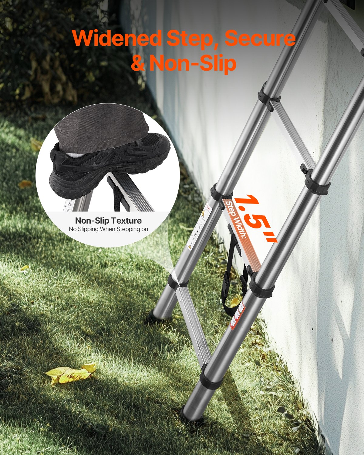 Telescoping Ladder, 8.5ft Stainless Steel Lightweight Extension Ladder, Multi-Button Retraction Collapsible Ladders, 330LBS Capacity & Non-Slip Feet, Portable 9-Step Ladders For Home, RV, Loft