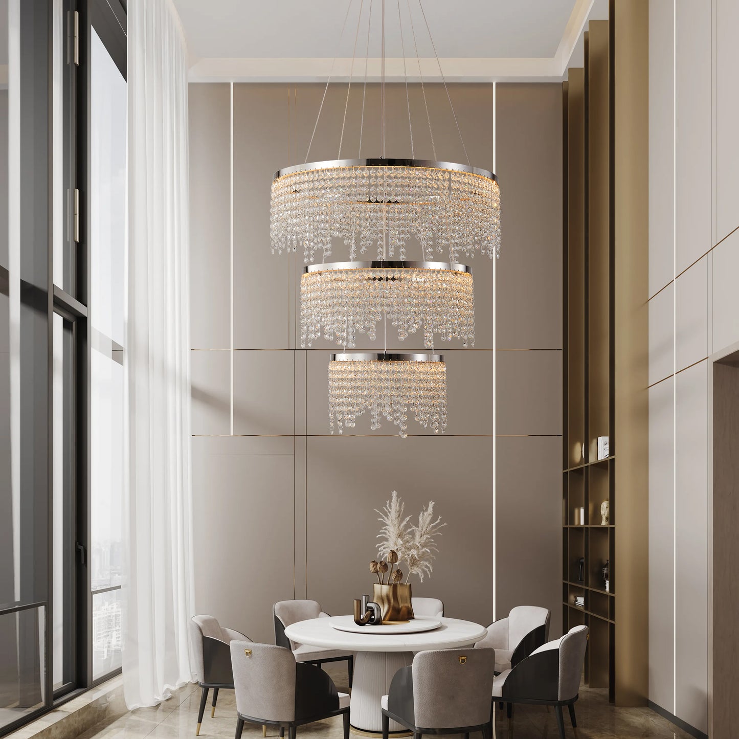 24-inch Crystal Chandelier LED Ceiling Lamp, Adjustable Color Temperature 3000K 4000K 6000K, Height Adjustable, Luxury Round Chandelier, Suitable For Living Room, Dining Room, Bedroom