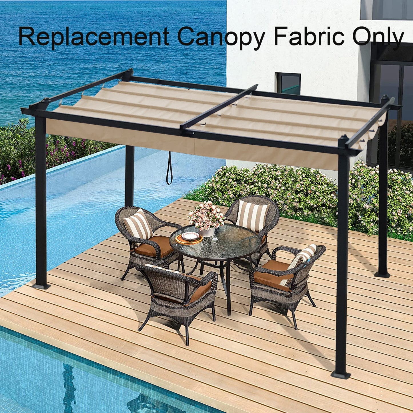 Replacement Canopy Top Cover Fabric For 13 X 10 Ft Outdoor Patio Retractable Pergola Sun-shelter Can