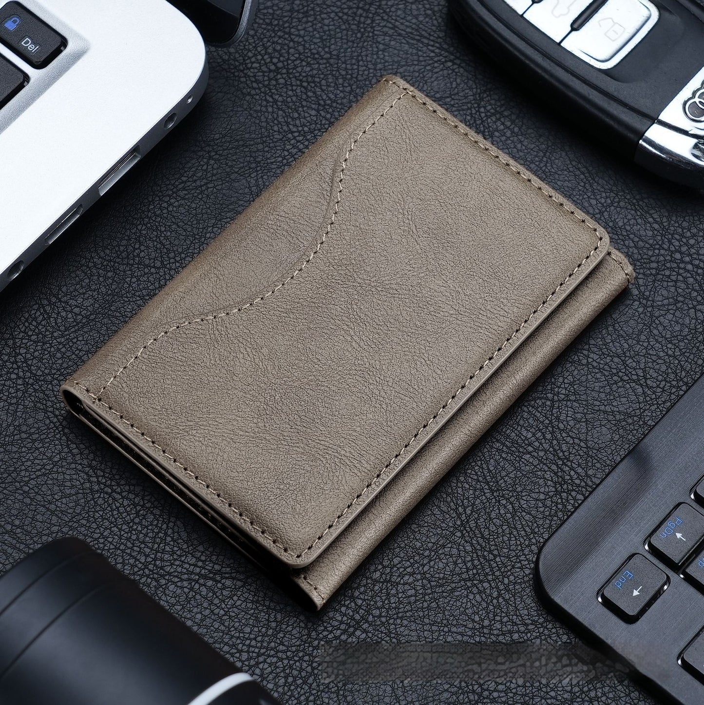 Leather Tri-fold Magnetic Wallet Card Holder