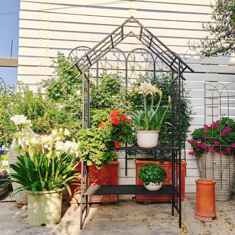 Metal Garden Arch, With Benches That Can Be Converted Into Flower Racks, Climbing Plants To Support Rose Arches, Outdoor Black,Prohibited Platform Temu