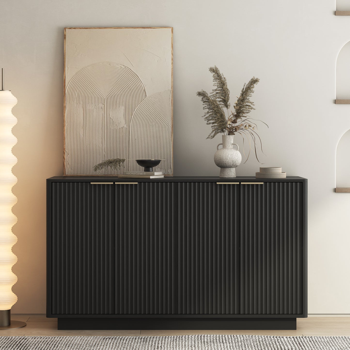 Wood Modern Buffet Cabinet With Storage, Fluted Sideboard Large Buffet With Adjustable Shelves, Credenza, Accent Cabinet Console Table