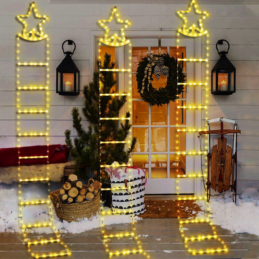 Christmas Old Man Climbing Stairs Five-pointed Star Outdoor Waterproof Holiday Decoration Stairs Colored Lights