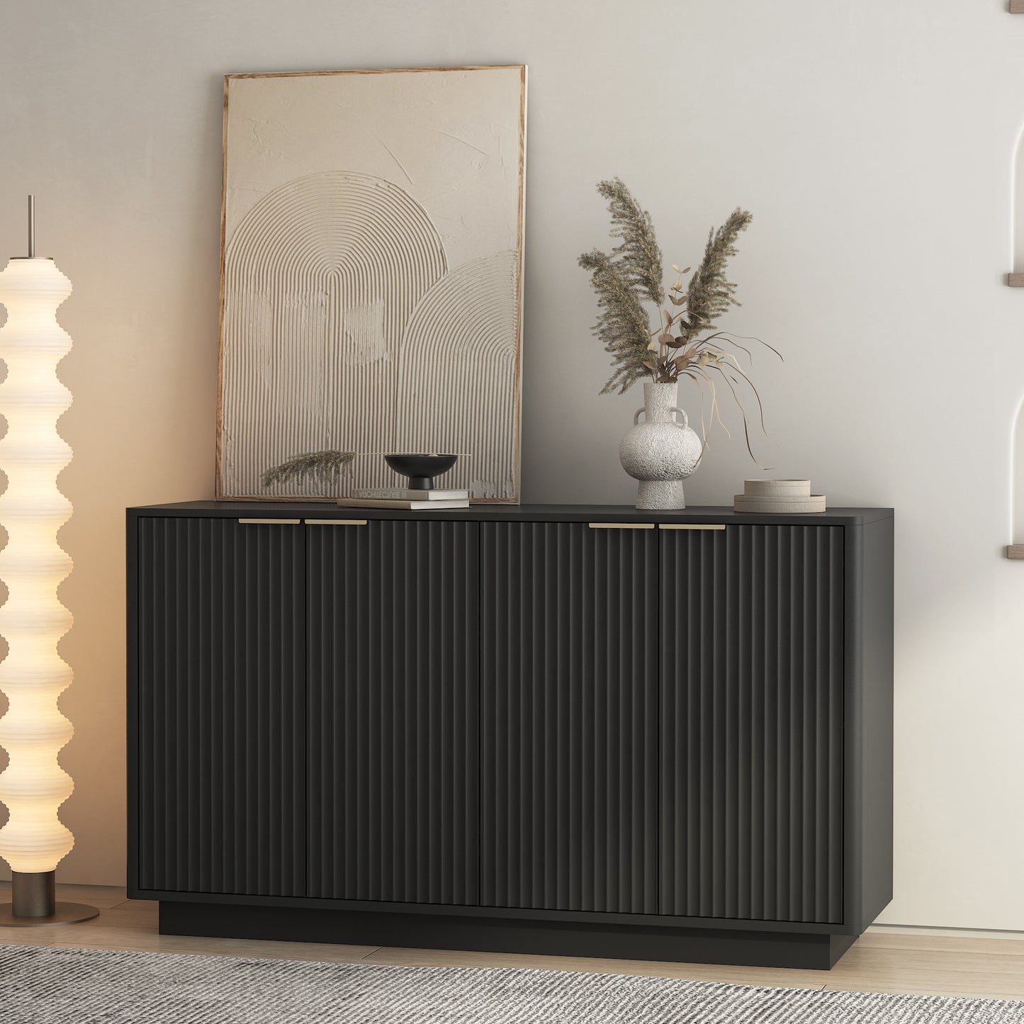 Wood Modern Buffet Cabinet With Storage, Fluted Sideboard Large Buffet With Adjustable Shelves, Credenza, Accent Cabinet Console Table