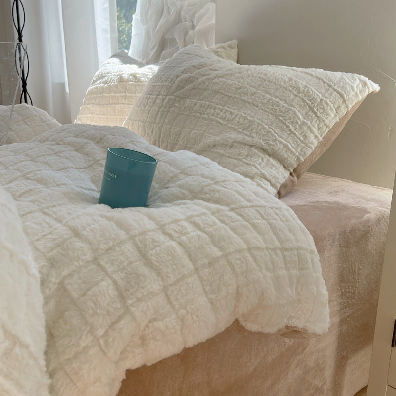 Rabbit Plush Four-piece Set Thickened Milk Fiber Sheets Coral Fleece Duvet Cover