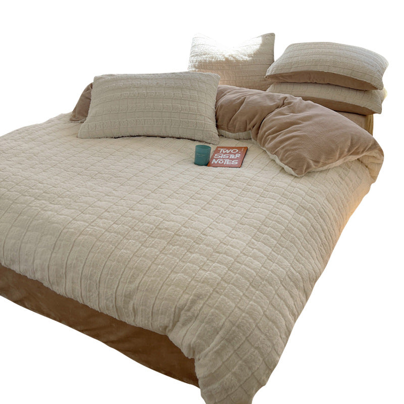Rabbit Plush Four-piece Set Thickened Milk Fiber Sheets Coral Fleece Duvet Cover