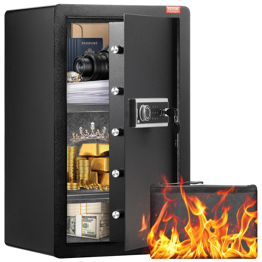 Safe Tresor Mit Feuerfester Geldtasche, Einzeltür-Safe 113 L, 2 Trennwände, Digitaler Möbeltresor Mit Schlüssel, Code Und Fingerabdruck, Wertsachenbox Für Geld Und Schmuck, Geldtresor Schwarz