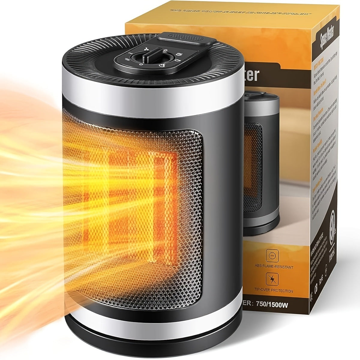 900W Portable Electric Space Heater Sleek Black Ceramic