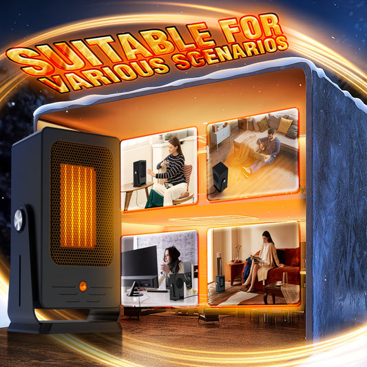 900W Portable Electric Space Heater Sleek Black Ceramic