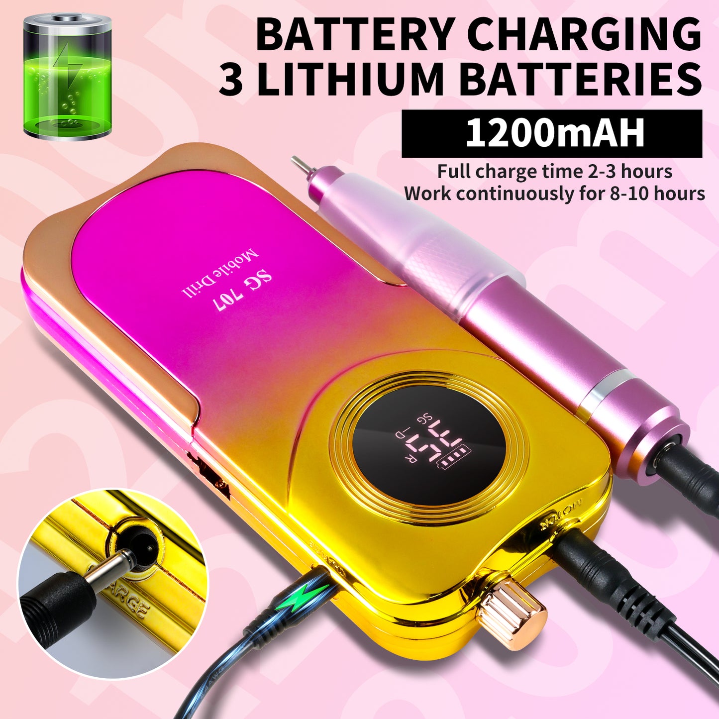 Portable Electric Nail Drill Cordless, 35000 RPM Electric Nail File With Holder,Rechargeable Nail Drill E Filer For Nails,Electric Nail Buffer Nail Filer Electric Tool For Women