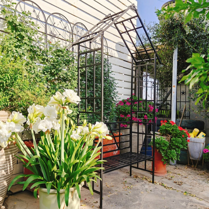 Metal Garden Arch, With Benches That Can Be Converted Into Flower Racks, Climbing Plants To Support Rose Arches, Outdoor Black,Prohibited Platform Temu