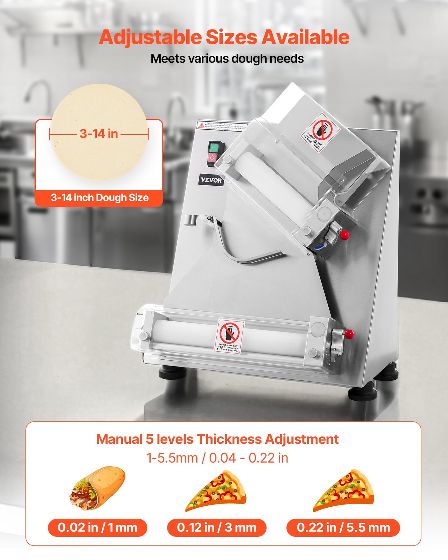 14 Inch Pizza Dough Roller Sheeter Automatic Commercial Pizza Dough Press 370W