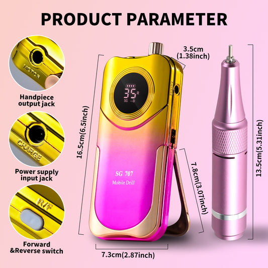 Portable Electric Nail Drill Cordless, 35000 RPM Electric Nail File With Holder,Rechargeable Nail Drill E Filer For Nails,Electric Nail Buffer Nail Filer Electric Tool For Women