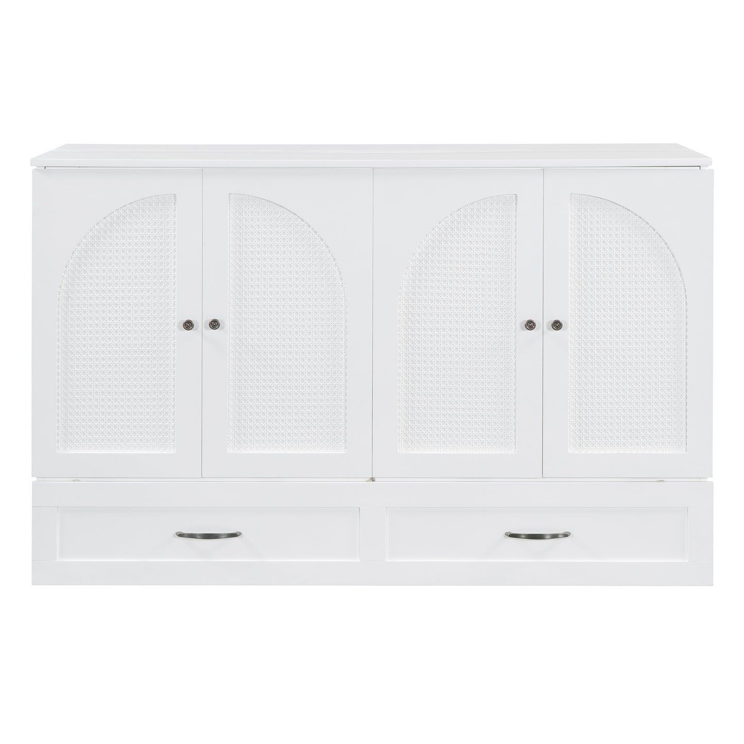 Queen Size Murphy Bed With Large Drawers, White