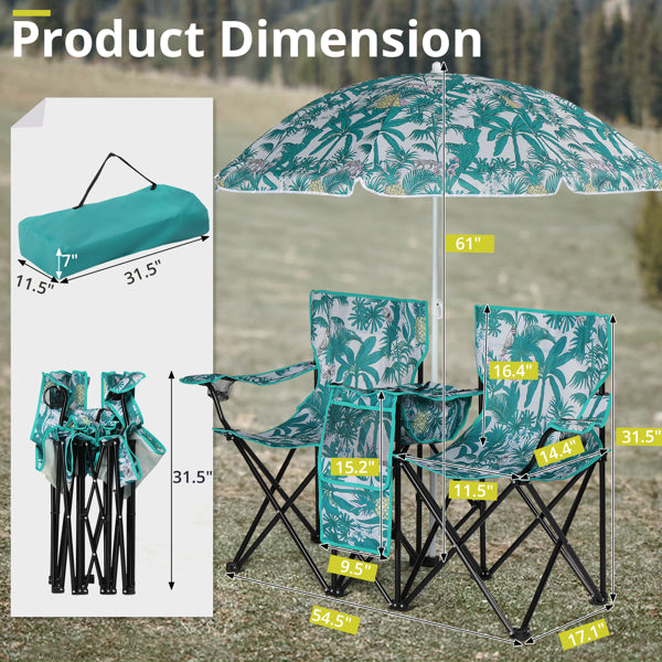 Pineapple Pattern Fishing Chair Iron Bracket Oxford Cloth 85kg With Sun Umbrella