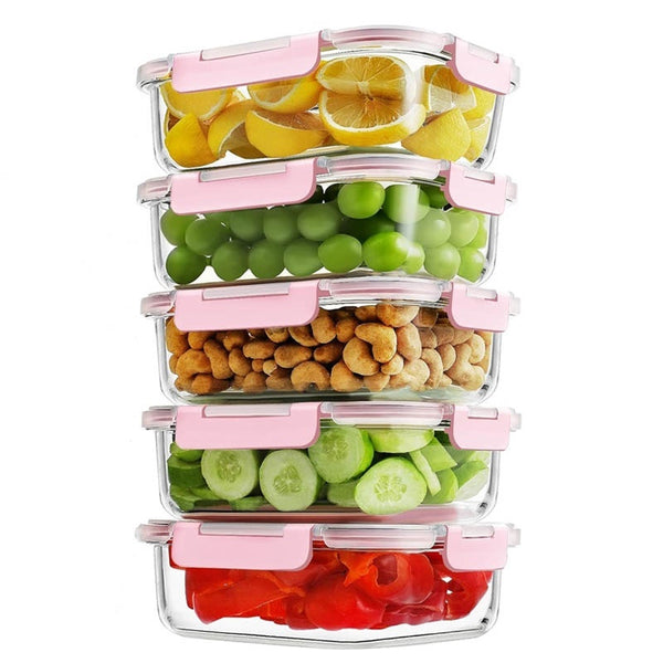 Glass Food Storage Containers With Lids - 5 Airtight Food Storage Containers
