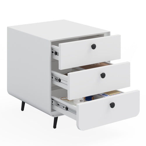Modern Night Stand Storage Cabinet For Living Room Bedroom, Steel Cabinet With 3 Drawers,Bedside Furniture, Circular Handle