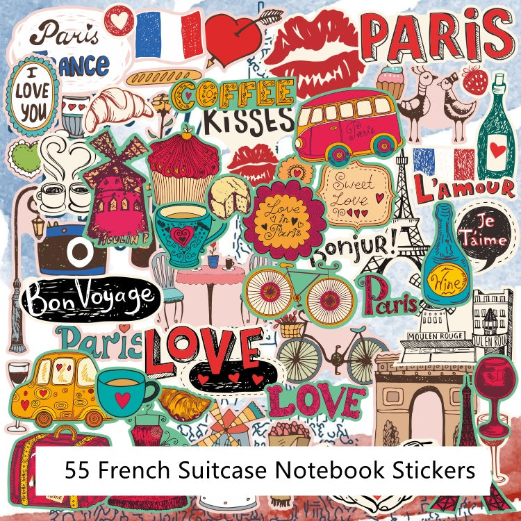 55 French Suitcase Notebook Stickers