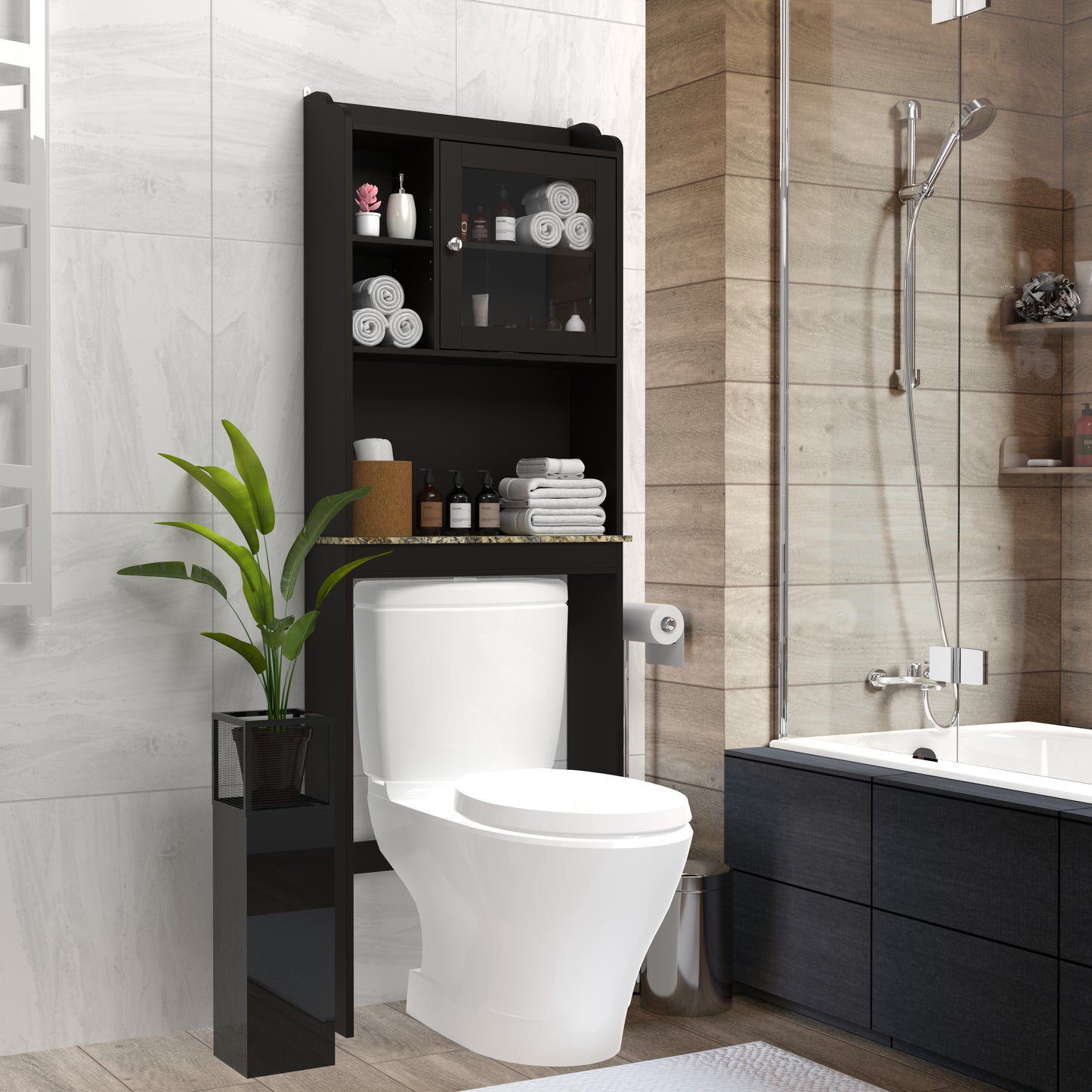 Modern Over The Toilet Space Saver Organization Wood Storage Cabinet For Home, Bathroom - Espresso