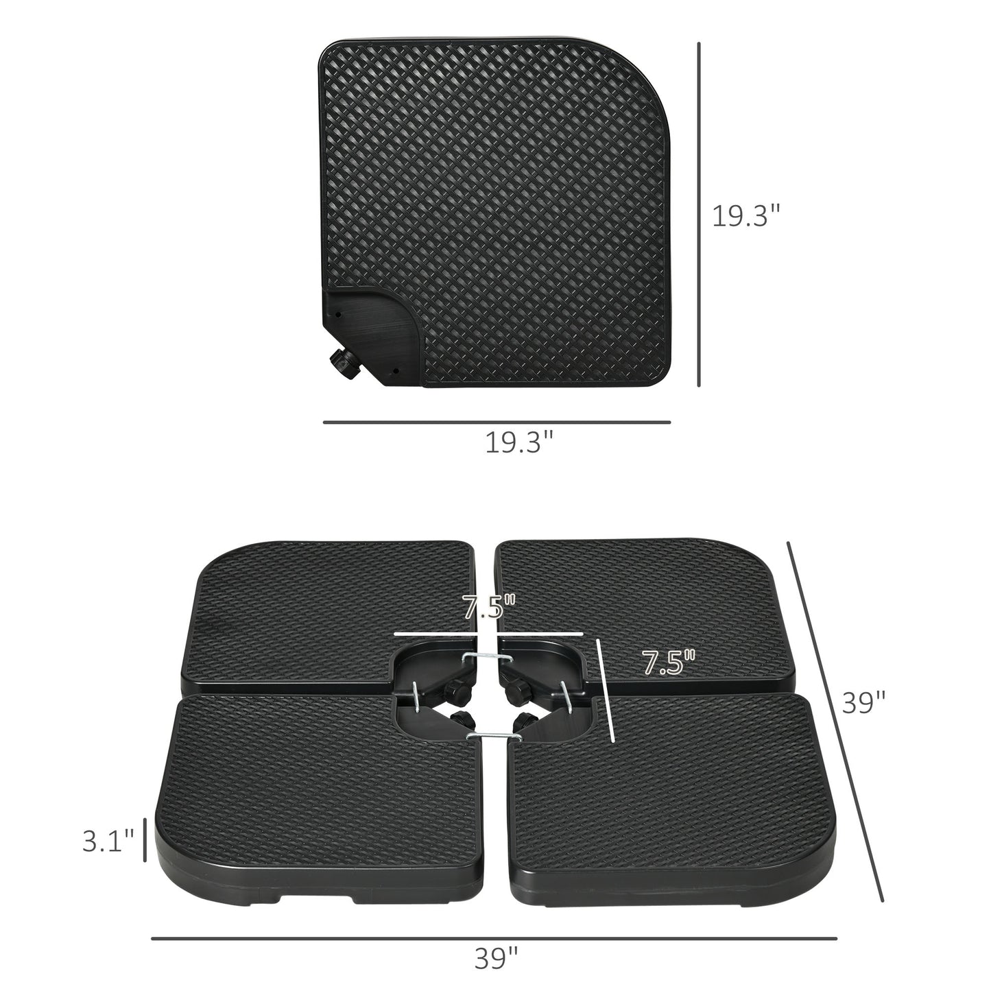 4PCs 175lb Cantilever Patio Umbrella Base Weights, HDPE Water And Sand Filled Umbrella Weights, Black