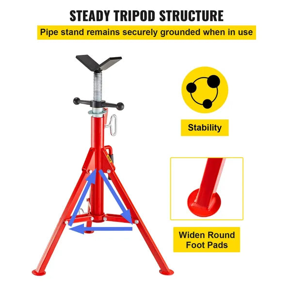 V Head Pipe Stand Adjustable Height 28-52 Inch, Pipe Jack Stands 2500 LB. Capacity,Folding Portable Pipe Stands To 12 Inch Pipe Supporting,Steel Jack Stands