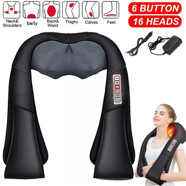 Electric Neck & Shoulder Massage Shawl Heated 8-Heads Back Pounding Massager UK