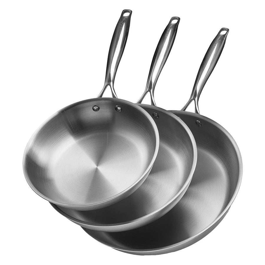Bratpfannen Set 3-tlg. (24 / 28 / 32 Cm), Hochleistungs-Bratpfannen Aus Edelstahl Mit Hitzebeständigem Griff, Kochpfanne Küchenkochgeschirr Geeignet Für Gas Elektro Induktion Silber
