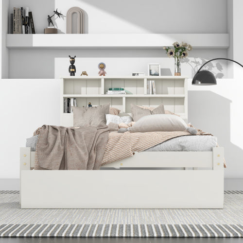 Bed With Shelves, White Wooden Storage Bed, Underbed Drawer - 3FT Single 90 X 190 Cm Frame Only