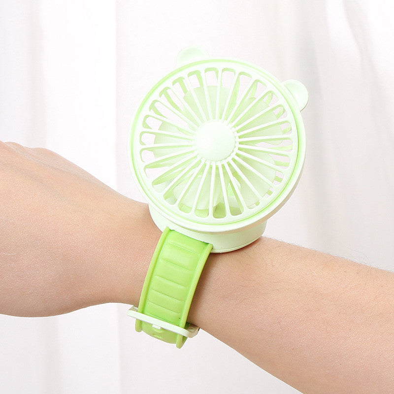 Rechargeable Watch Fan Student Desktop Bear Watch Fan Handheld Mini Fan