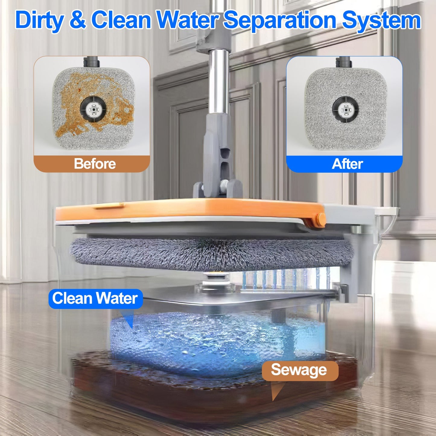 Spin Mop And Bucket System Includes Dual Compartment Mop Bucket 4Pcs Thick Washable Microfiber Mop Pads For Home Cleaning