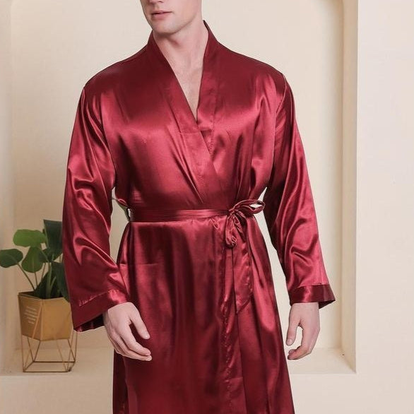 Men's Silk-like Printed Bathrobe Simulation Silk Bathrobe