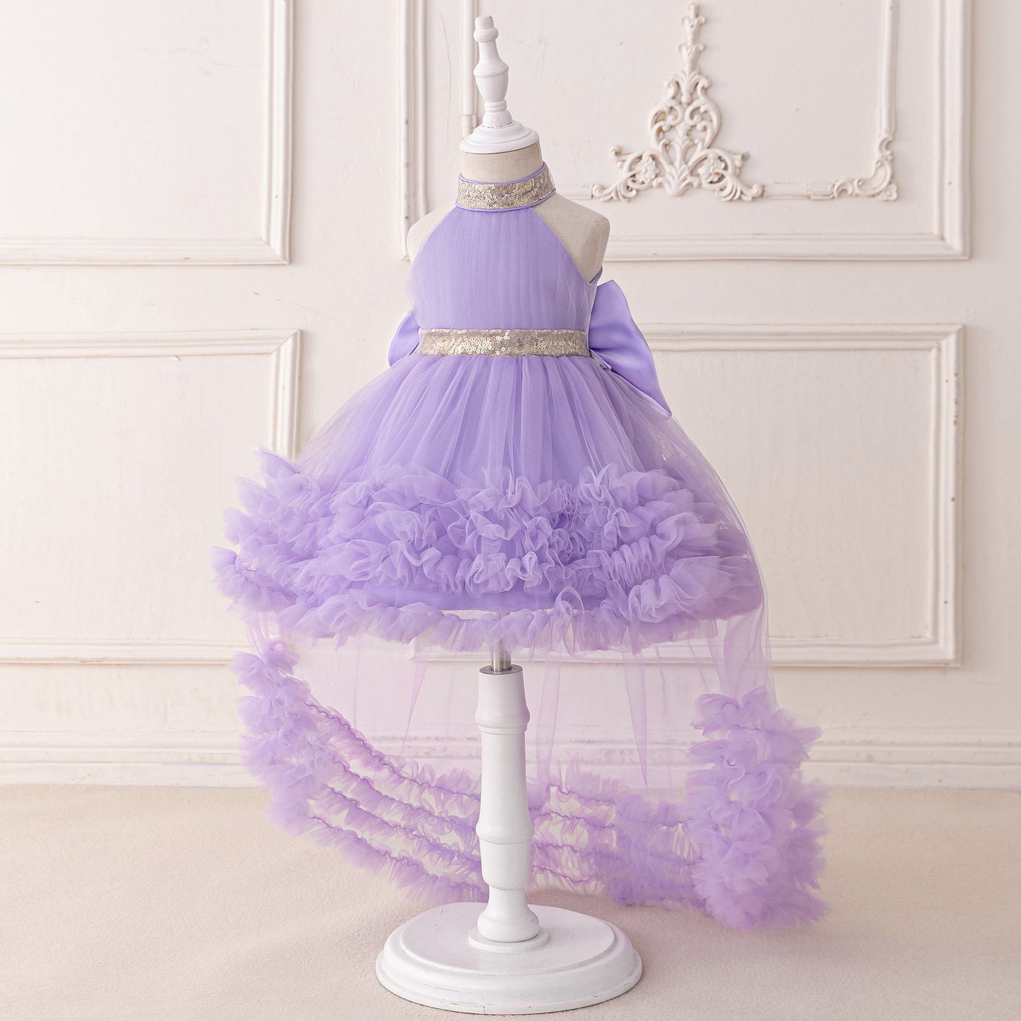 Girls Evening Dress Light Luxury Mesh Pleated Pettiskirt