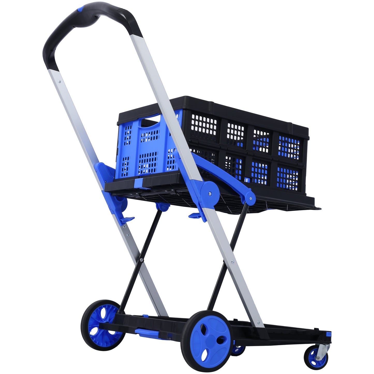 Foldable Utility Cart, Multi-purpose Functional Foldable Shopping Cart 2 Tiers Foldable Cart With Basket