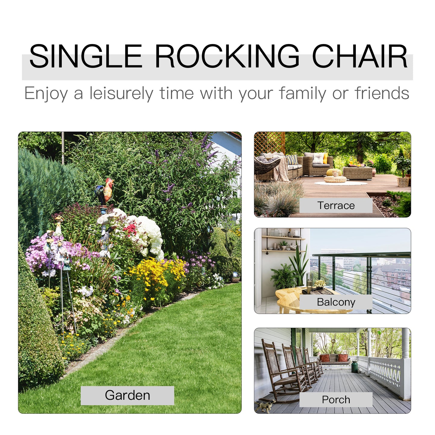Classic Wooden High-Back Rocker, Carbonized For Garden Serenity & Relaxation, Durable Outdoor Furniture