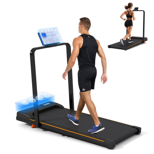 Folding Treadmill With Handrail & Adjustable Incline, 1-10 Km H Running Machine, Space Saving Low Noise Design, LED Display, Phone Holder, Remote Control, Transport Wheels  Plug, Pink.