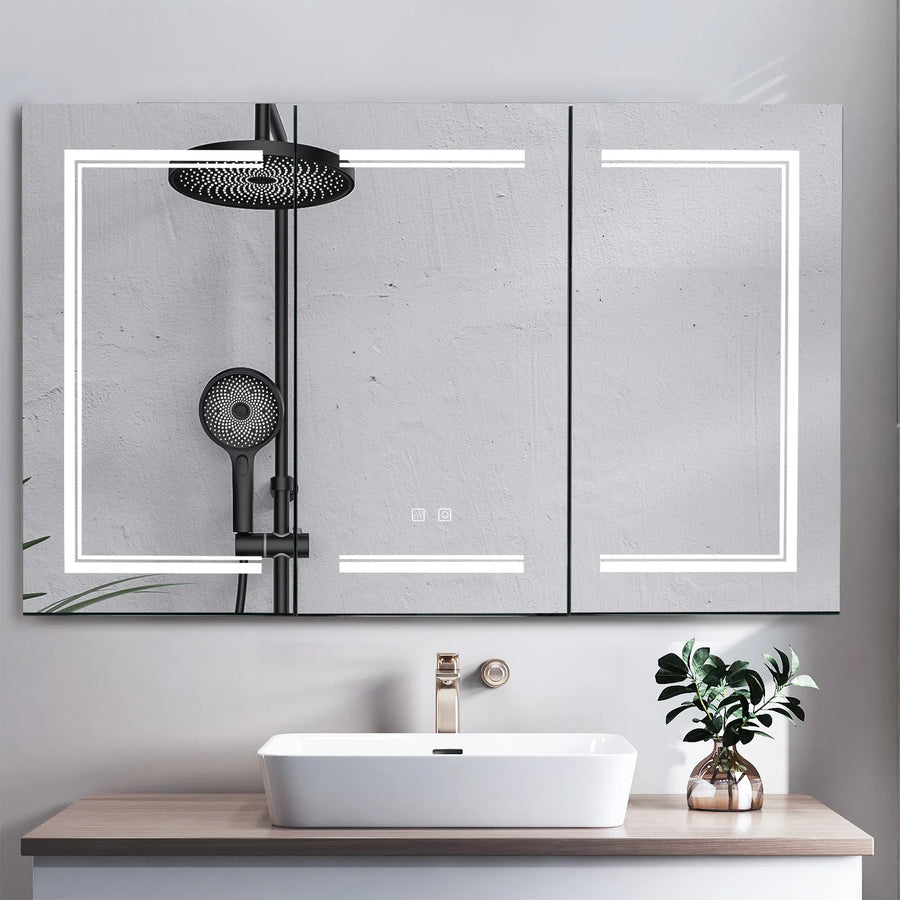[] LED Bathroom Wall Cabinet, 3 Door Bathroom Mirror Cabinet, white