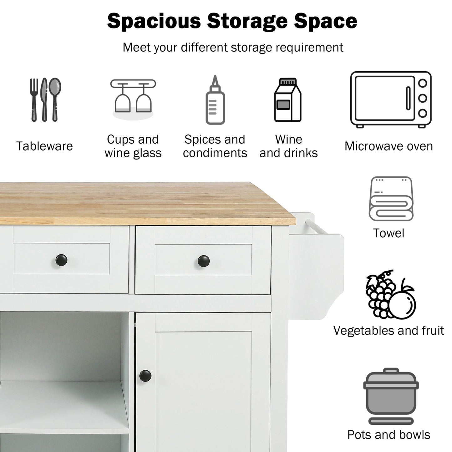 Kitchen Cart With Drop-Leaf Countertop, Cabinet Door, And Storage Racks