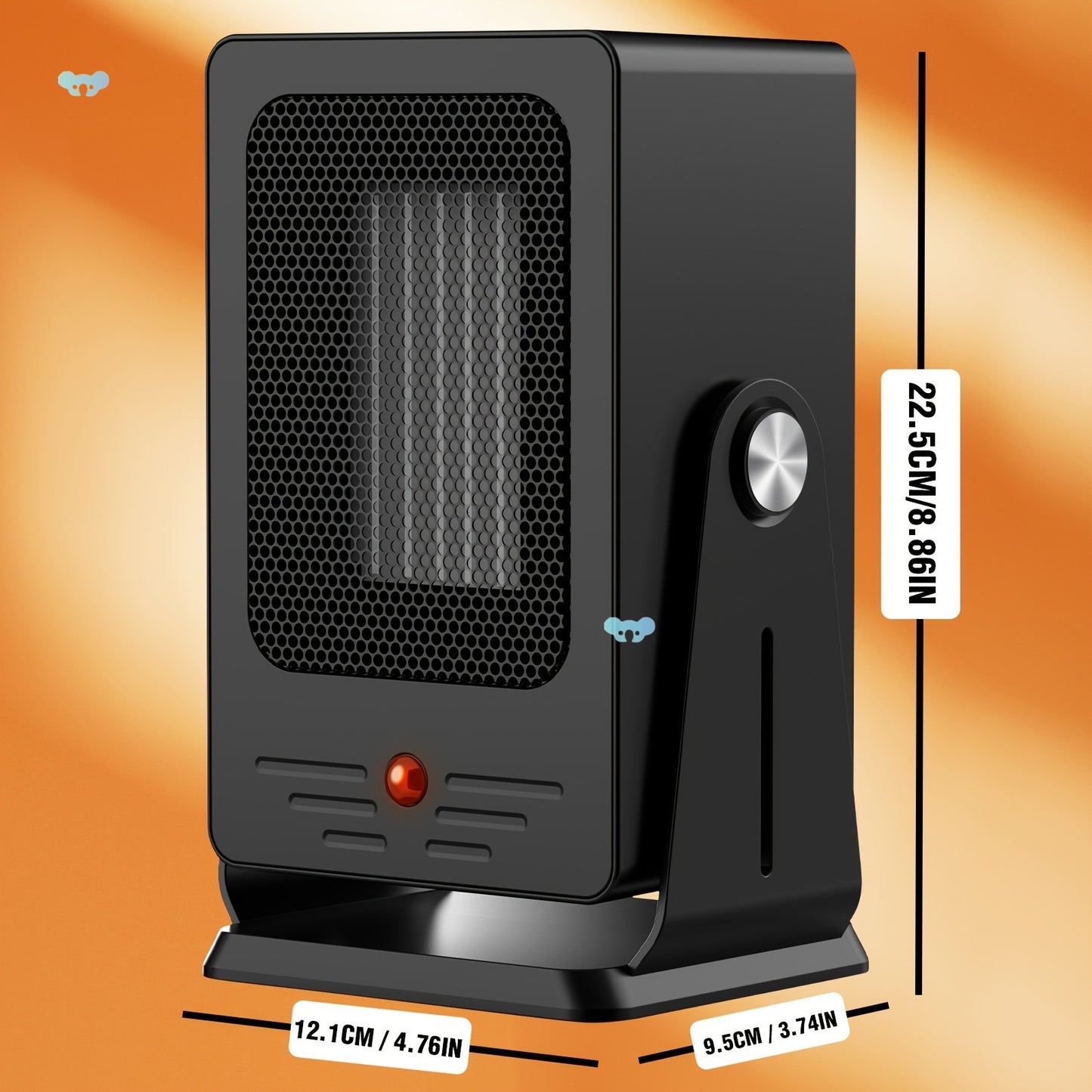 900W Portable Electric Space Heater Sleek Black Ceramic